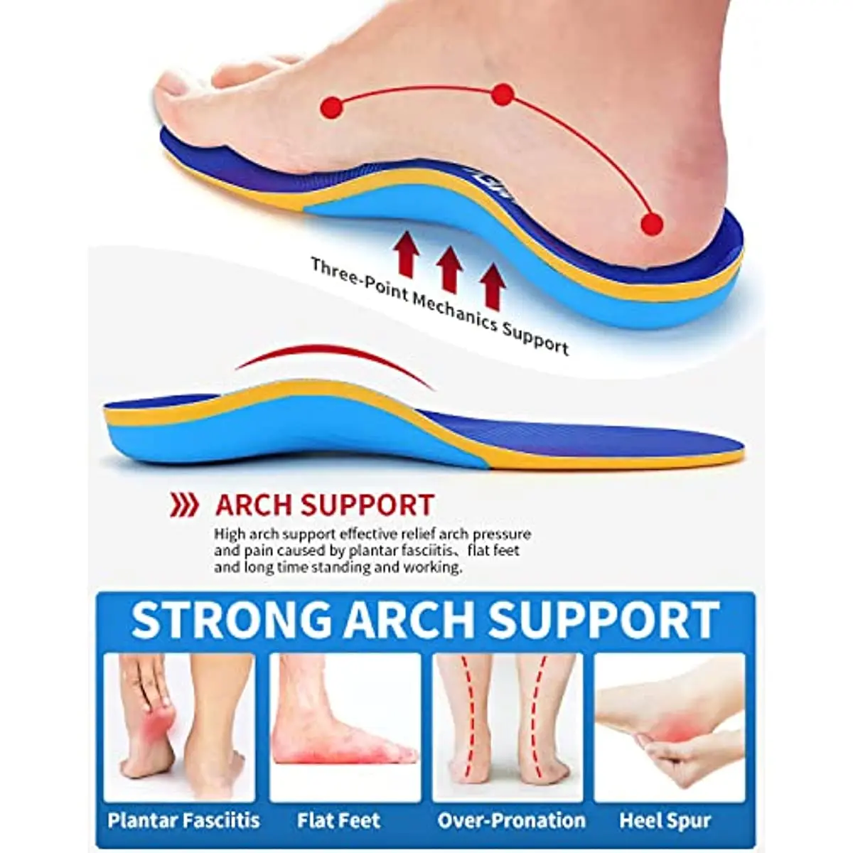 Walkomfy Plantar Fasciitis Pain Relief Orthopedic Insoles For High Arch Support Flat Feet Heel Pain For Work Gel Shoe Insoles