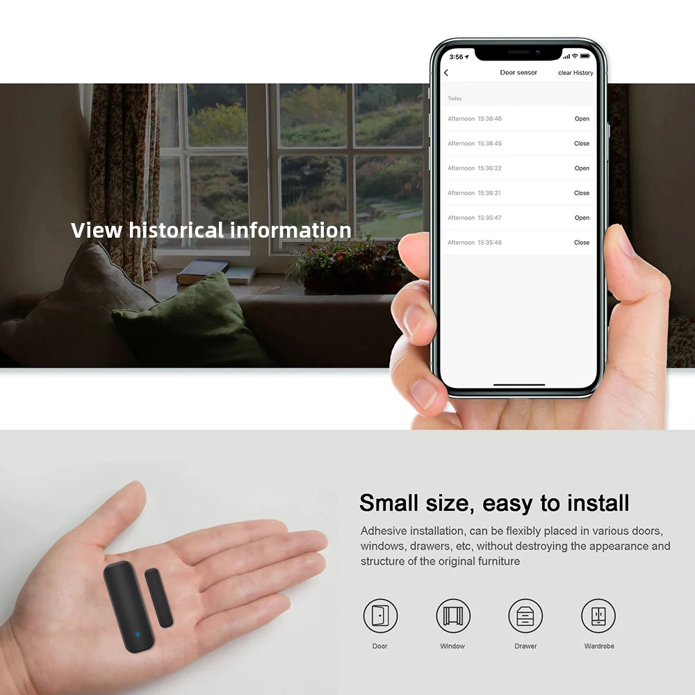 Door Window Sensor WiFi Door Open Closed Detectors Tuya Window Sensor with App Notification Alert Contact Sensor for Home Security