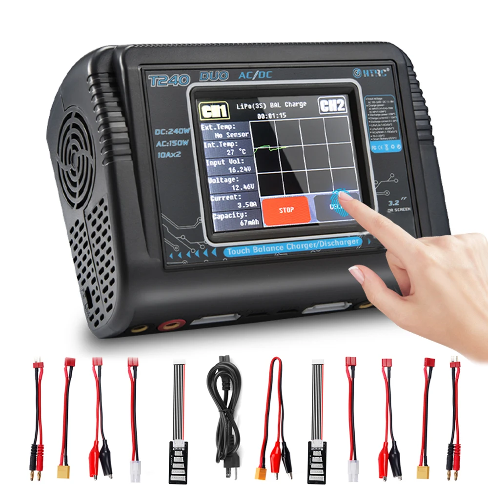 

Original HTRC T240 Duo Lipo Charger Discharger Dual Channel AC 150W DC 240W Touch Screen Balance RC Charger For RC Model Car