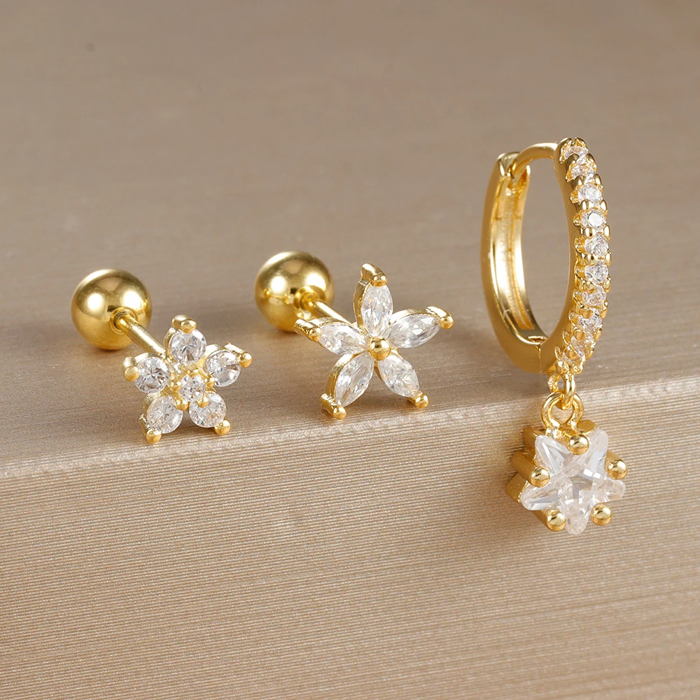Set Orecchini Piercing Multipli Donna – 3-5 Paia In Oro 14K Placcato, Ipoallergenici, Piccoli Huggie E Borchie Per Cartilagine E Lobo