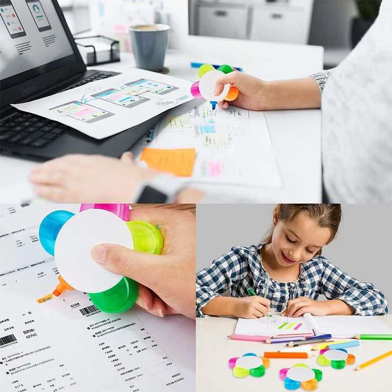 Highlighters Watercolor Highlighter Pens 20Pcs Assorted Colors Flower Shape 5-In-1 Fluorescent Pens School Office Stationery