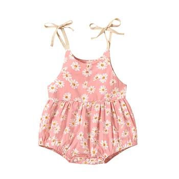 0-24M Newborn Baby Girl Romper Lace Up Sleeveless Jumpsuit Daisy Print Cotton Overalls Baby Girl Summer Outfits Clothes