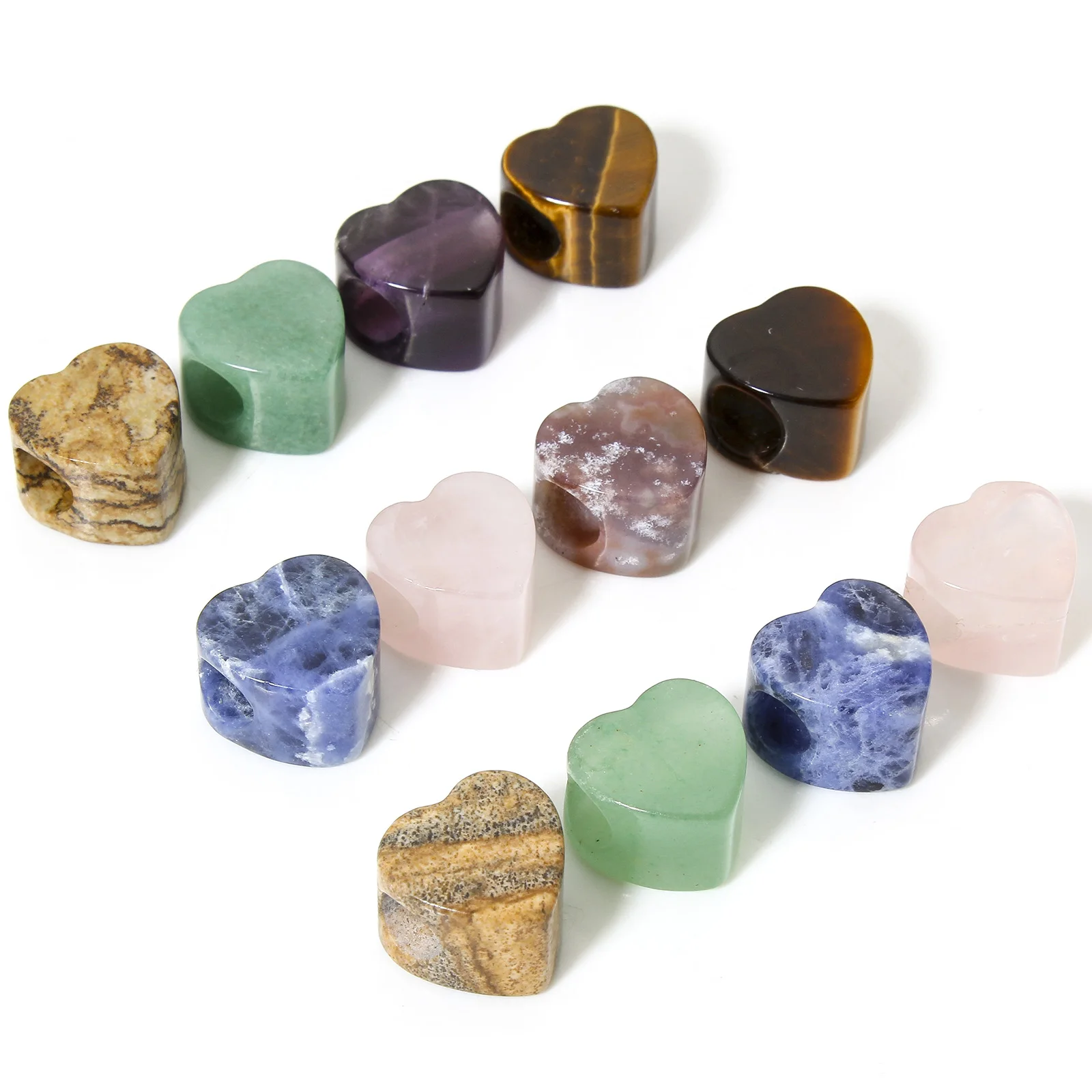 

Thick Heart Gemstone Loose Beads Natural Stone Patterned Beads For Diy Charm Jewelry Making 14mm, Hole: 6.5 X 5.5mm，1 Piece