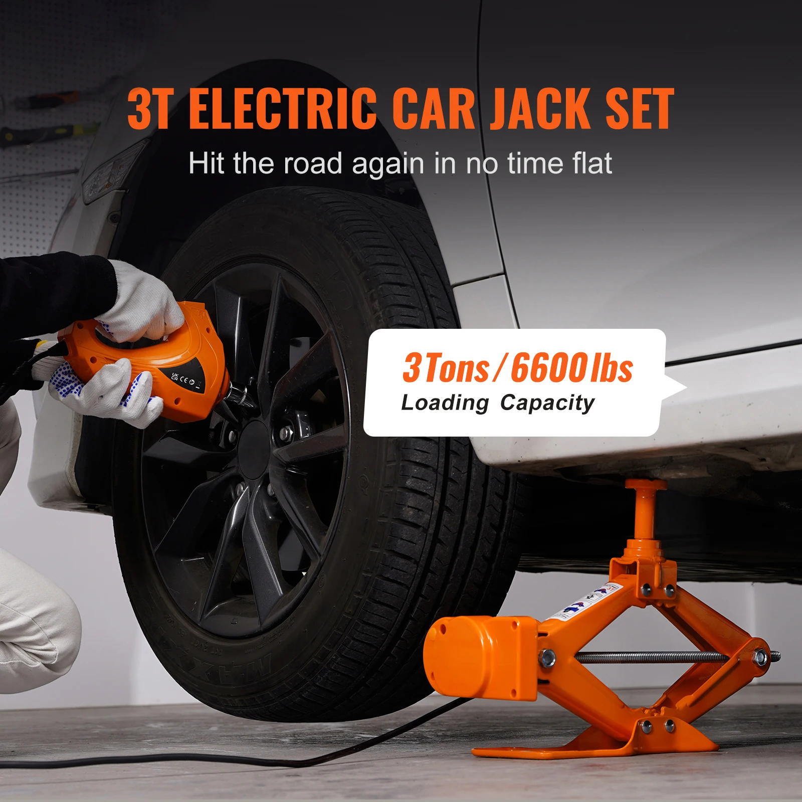 Electric Car Jack 3T Scissor Lift with Impact Wrench for SUV Truck Tire Change