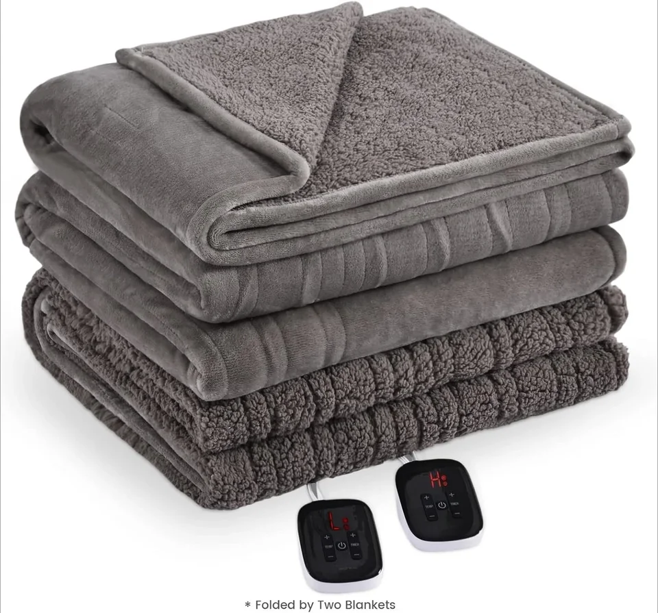King Size Electric Blanket Dual Controller Velvet Sherpa
