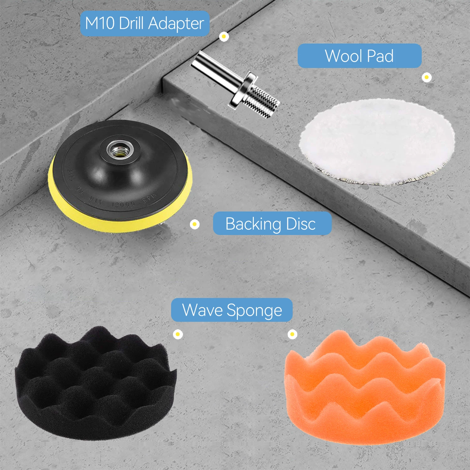 Car Detailing Polishing Disc Waxing Sponge Pad Kit With M10 Drill Adapter Sanding Sandpaper For Polisher Headlight Restoration