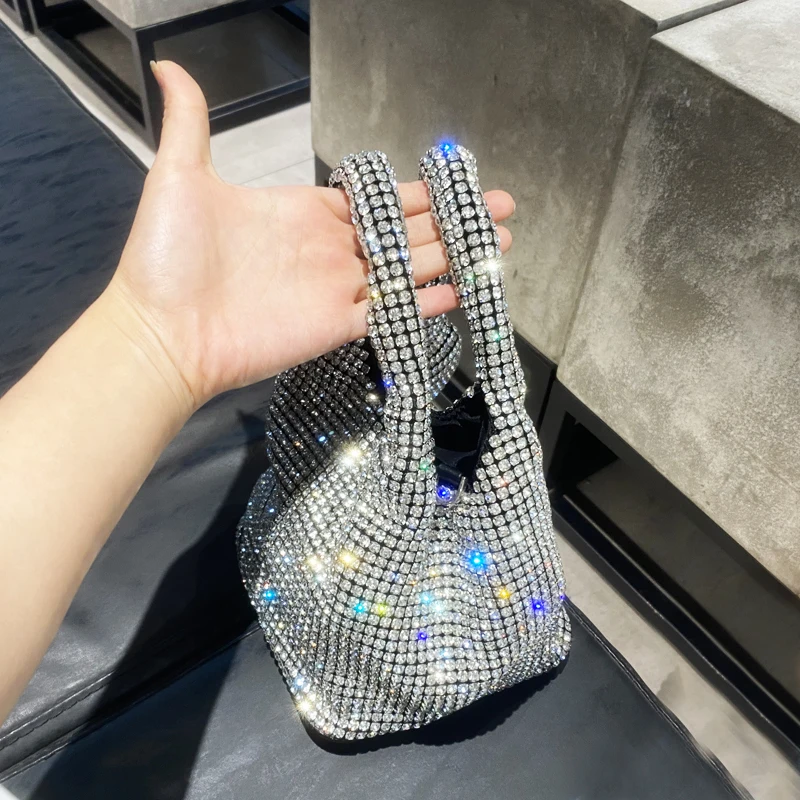 An exquisite Rhinestones Evening Clutch Bag with Handle adorned with dazzling Rhinestones, available in Multiple Colors.