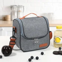 Insulated Reusable Thermal Cooler Tote with Shoulder Strap - Leakproof Lunch Bag (Grey)