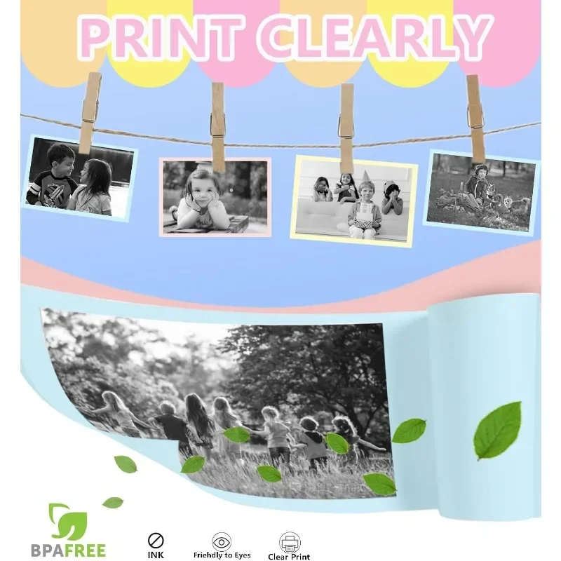 6 Roll Printer Paper for Kids Instant Print Camera, HD Printing Thermal Print Paper Set, Refill Replace Camera Printer Paper