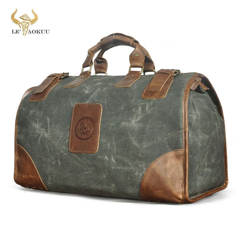 

Canvas+Quality Leather Water Resistant Larger Capacity Design Handbag Duffel Luggage Bag For Men Travel Suitcase Tote Bag 8151