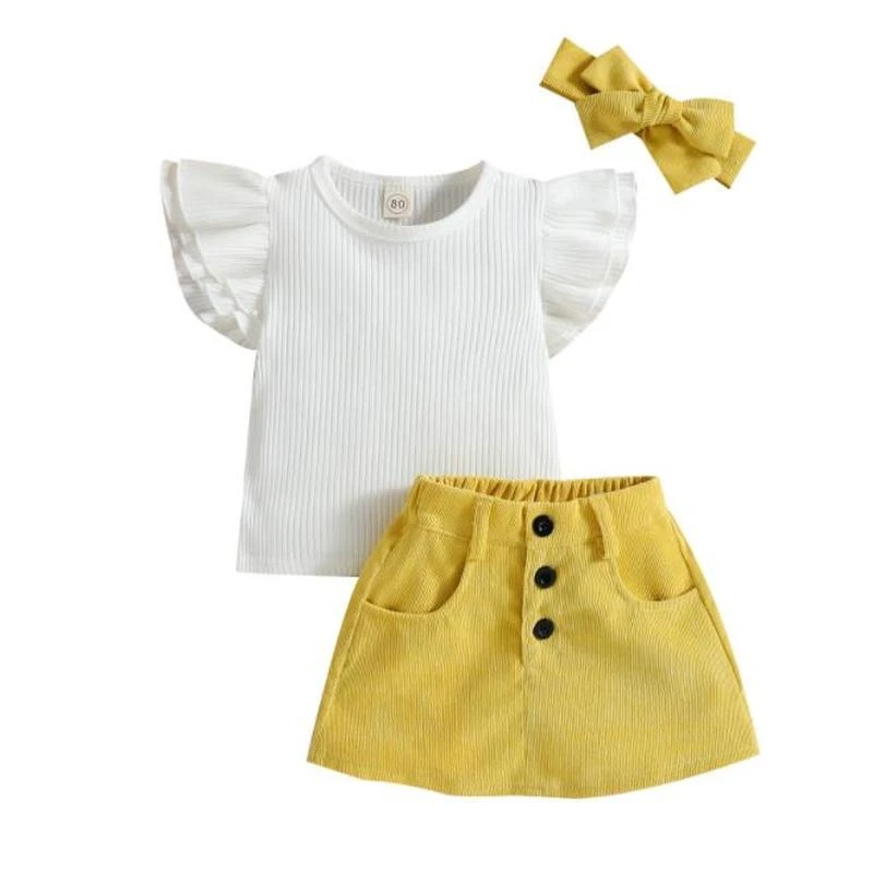 Summer Toddler Girl Set Suits Skirts Sets For Kids Ruffles White Blouse