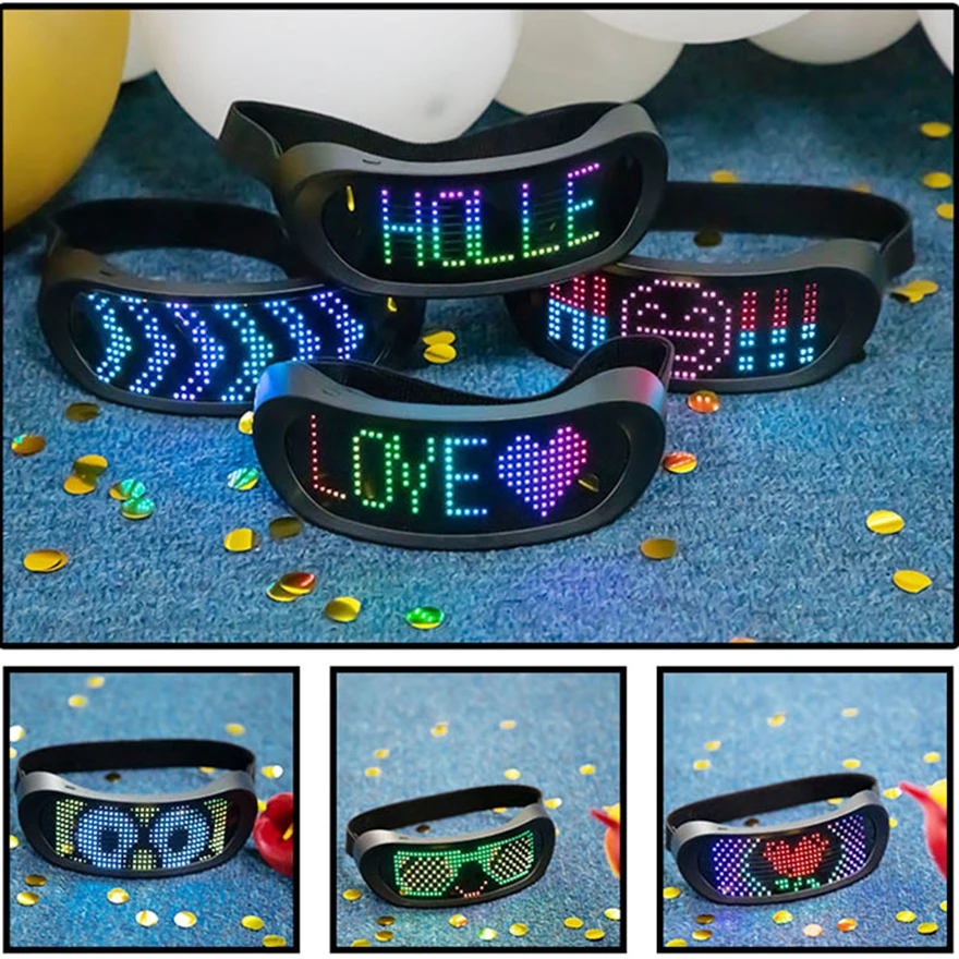 RGB LED Luminous Glasses Eye Patch Bluetooth APP Control Light Up Quick Flash Prop for Halloween Festival KTV Bar Party