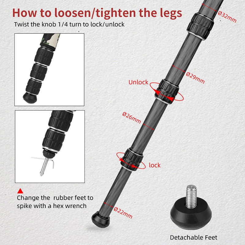 Carbon Fiber Travel Tripod with Arca Swiss/Picatinny Clamp 35kg Max Load for Hunting Shooting Outdoor Photography XILETU