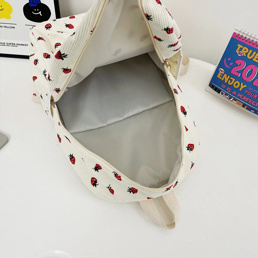 Corduroy School Backpack for Girls Teenagers Students Book Bag Strawberry Laptop Women Backpack Multi-pockets Daypack Rucksack