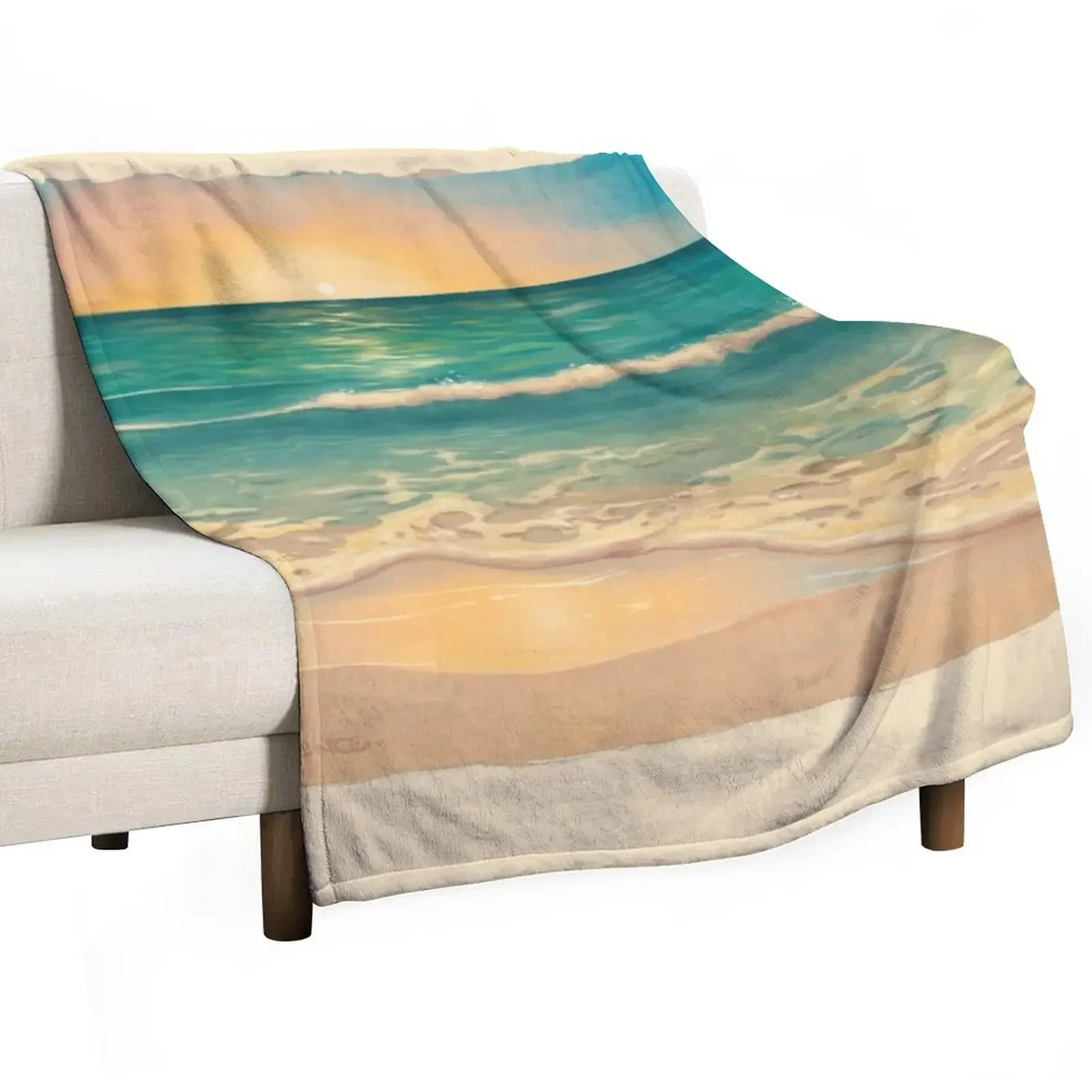 Golden Seafoam On The Beach Painting Throw Coperta Plaid Sul Divano Coperte Mobili
