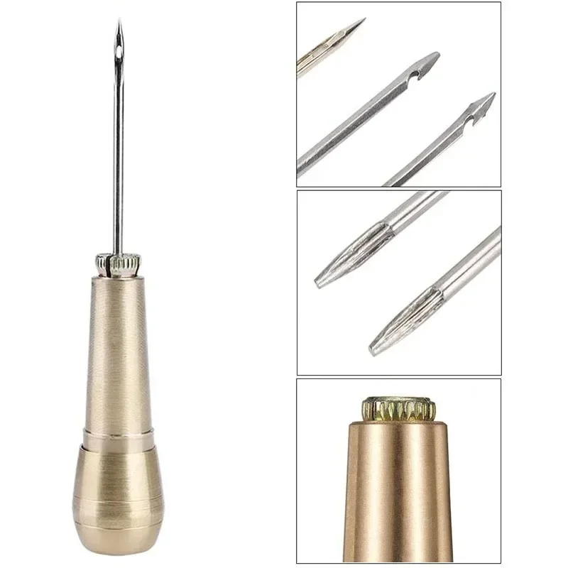 Leather Craft Tool Kit Leather Sewing Kit DIY Leather Sewing Awl Needle Copper Handle Set Canvas Tent Shoes Repairing Tool Nylon Thread
