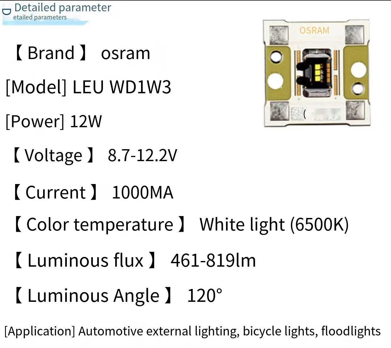 Osram Osram LED Beads White Light Automotive External Lighting LE UW D1W3 9W High Power LED