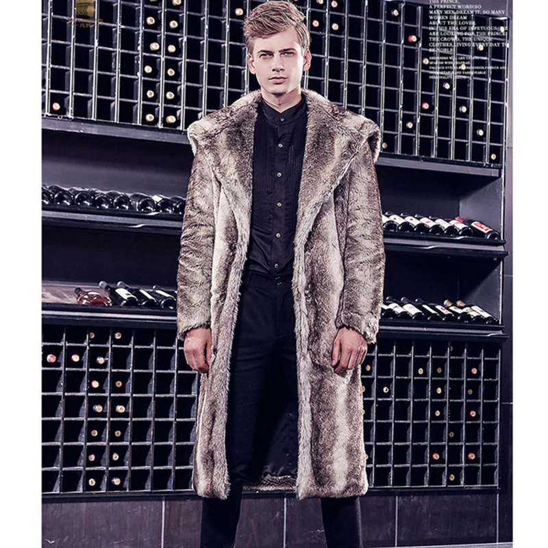 Luxury Brand Winter Men Fur Coat Thick Warm Long Faux Fur Coat Slim Long Sleeve Jacket Fake Fur Coat