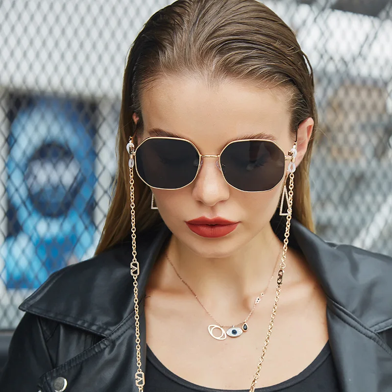 Luxury Metal Chain Round Sunglasses Rimless Brand Shades for Women