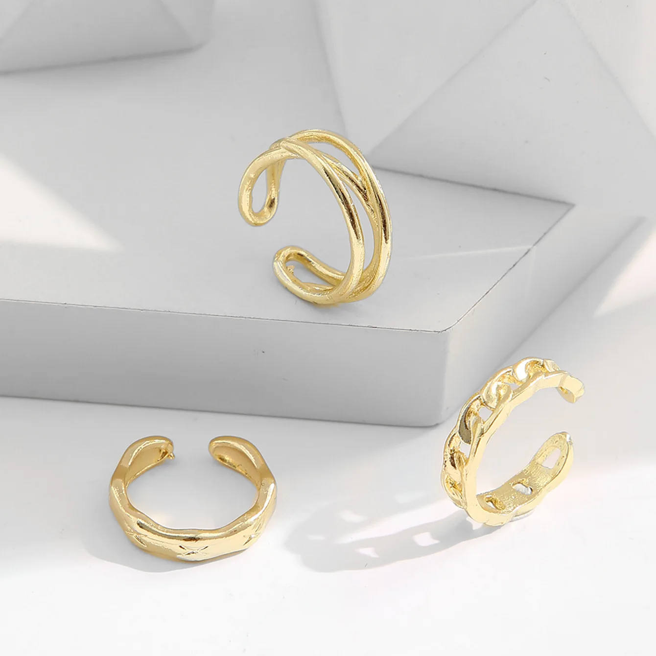 Simple Gold Color Metal Ring Sets Bohemian Geometric Twist Open Adjustable Finger Rings for Women Vintage Punk Wedding Jewelry