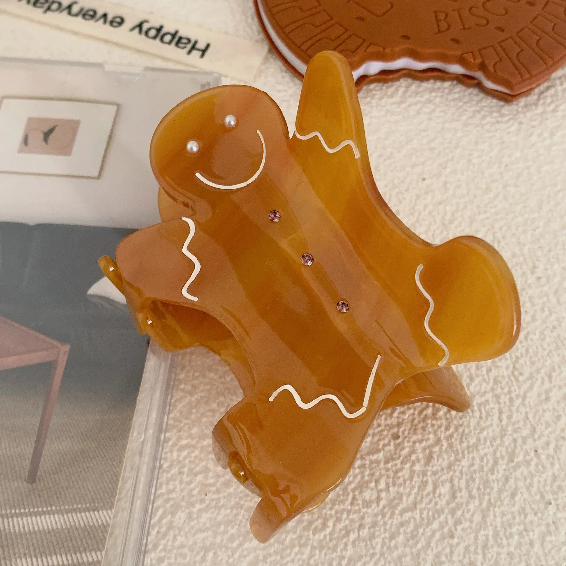 Lebkuchenmann Haarklammer Aus Acryl – Niedliches Cartoon-Motiv Für Weihnachten | Haaraccessoire Für Damen