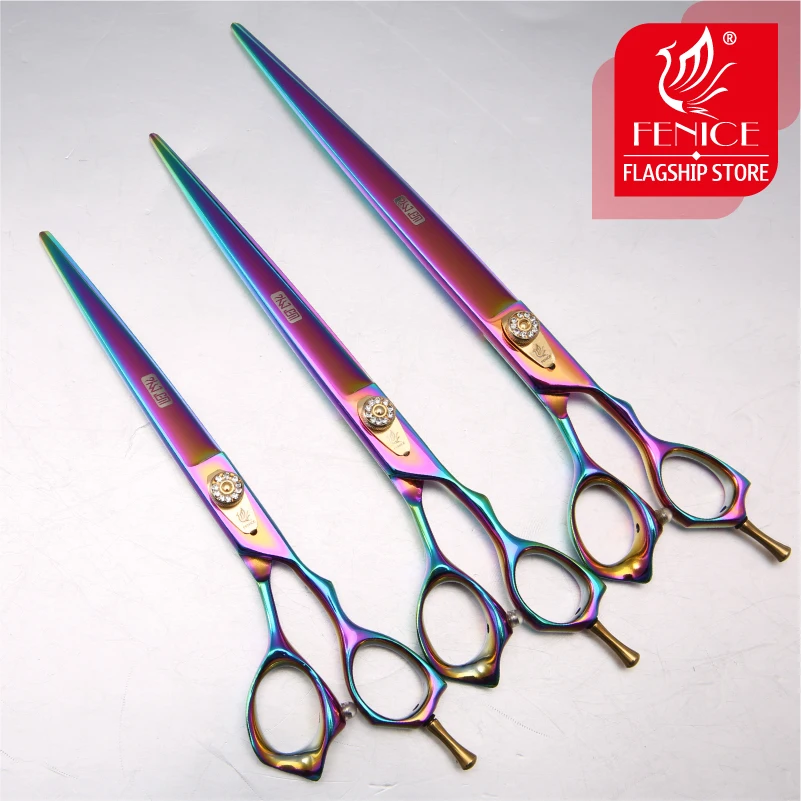 

Fenice 7 / 8 /9 Inch Professional JP440C Cutting Curved Shears Titanium Coated Pet Grooming Straight Scissors for Dogs