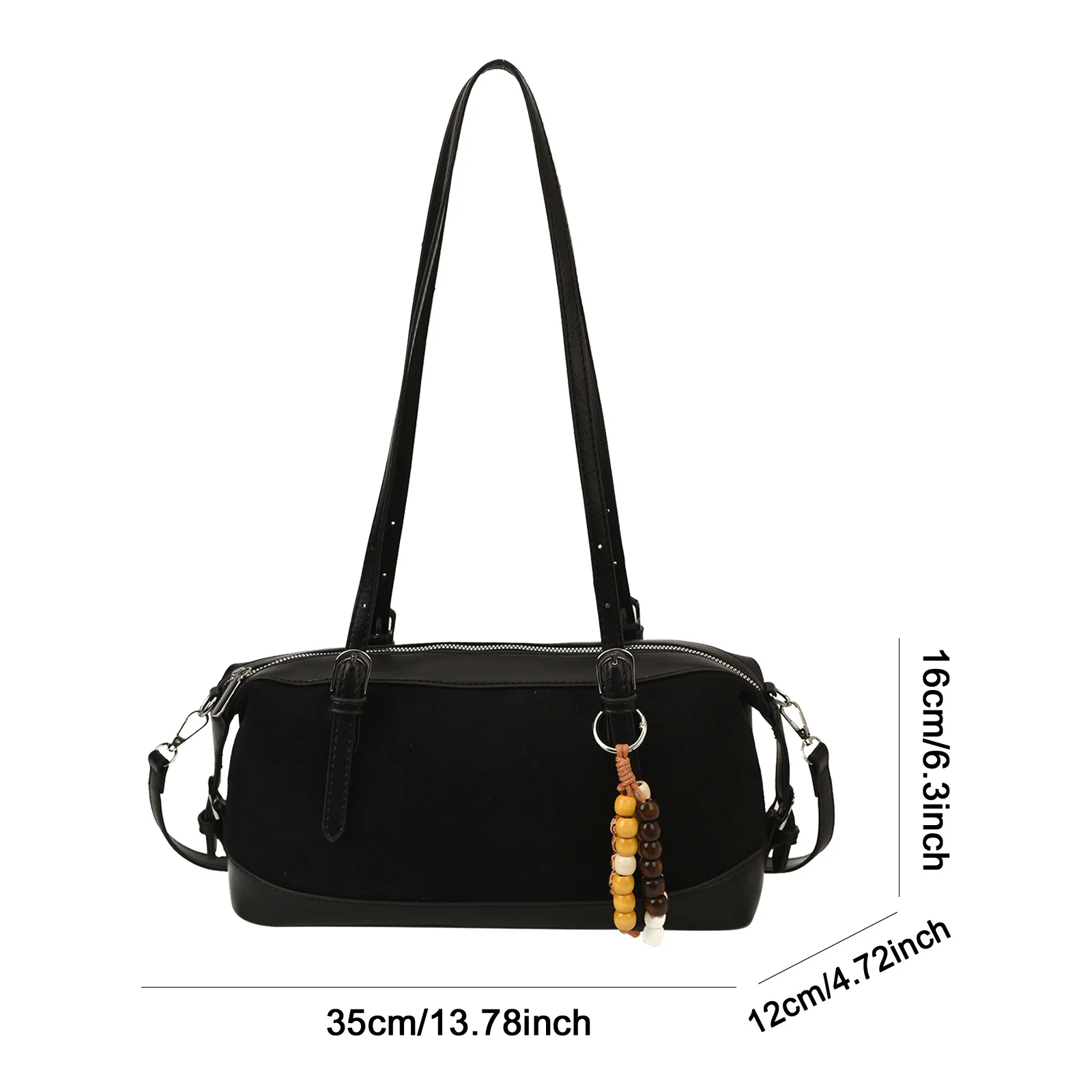 Women Girls PU Leather Single Shoulder Handbag with Zipper One Shoulder Armpit Bag Top-Handle Boston Bag for Outings Commuting