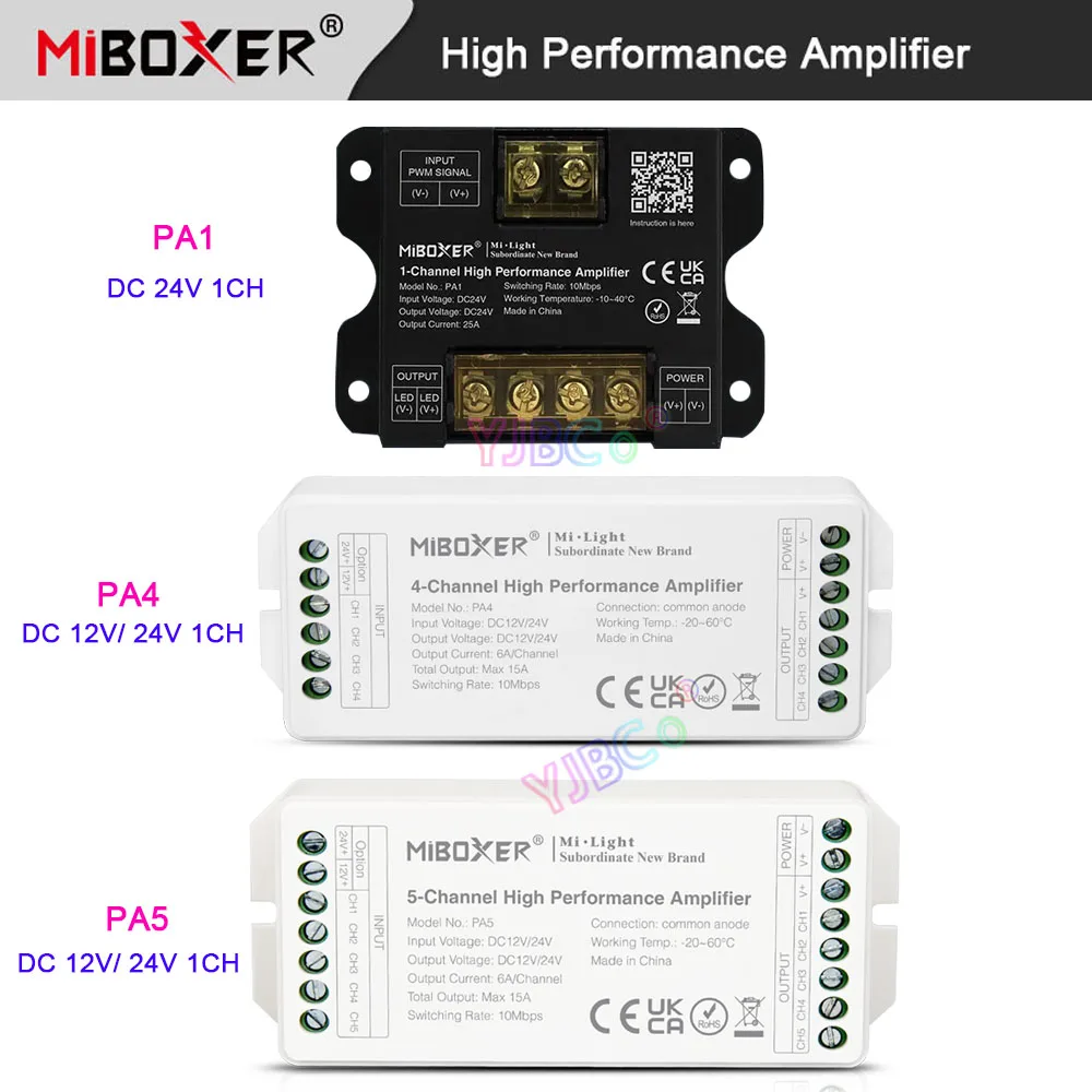 Miboxer 1CH 4CH 5CH Channel High Performance Amplifier 12V 24V 15A 25A RGB dimmer for PWM type LED controller optical coupler new original fx 551 c2 digital fiber sensor optical fiber amplifier