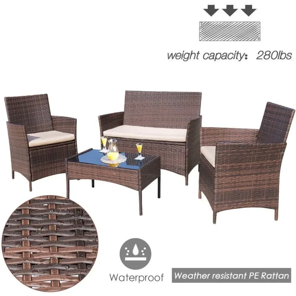 Patio Furniture Sets Outdoor Indoor Use  Backyard Porch Garden Sets Clearance Brown and Beige 4 Pieces Furniture Easy Assembly 5