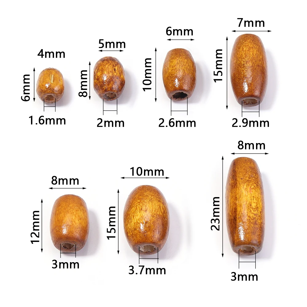 100-500 יחידות / הרבה חרוזי עץ בצורת אובל חרוזי עץ טבעיים חרוזים חופשיים ליצירת תכשיטים DIY צמיד שרשרת אביזרים