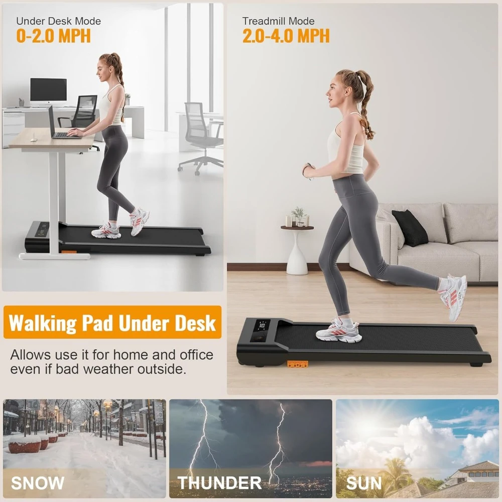 Walking Pad, 2.5HP Under Desk Treadmill for Home Office, 300 Lbs Capacity Portable Treadmill with Remote Control & LED Display - Image 4