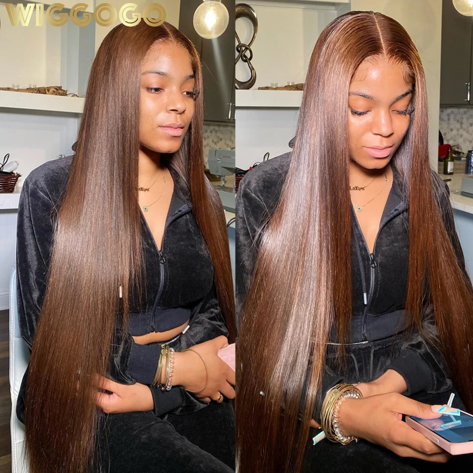 

Wiggogo Chocolate Brown Lace Front Wigs Hd Lace Wig 13X6 Human Hair 13X4 Straight Lace Front Wigs 13X6 Hd Lace Frontal Wig