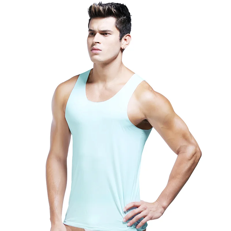 Men's Ice Silk Sports Seamless Solid Color I-Shaped Sweat Vest Single-Piece Sleeveless Tight Fitness One-Piece Bottoming Shirt men undershirt sports sleeveless vest cotton sleeveless t shirt