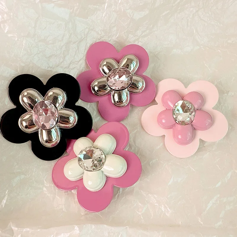 

Summer Cute Double Layer Zircon Floral Hair Clips Korean New Exquisite Charm Pink Flower Hairpin Headdress Accessories for Women