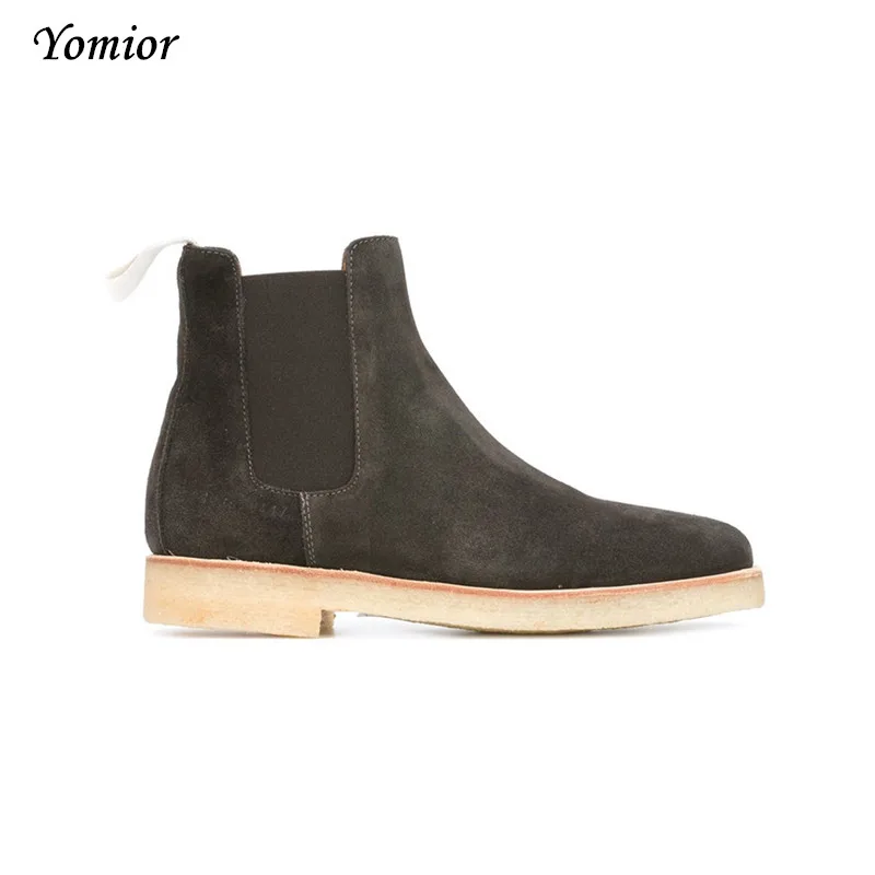 Handmade Luxury Brand Cow Leather Men's Chelsea Boots Autumn Winter Fashion Pointed Toe Wedding Vintage Motorcycle