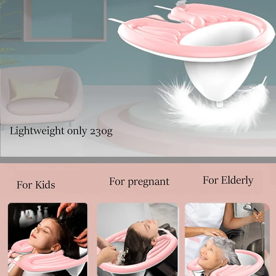 튜브가 있는 풍선 세면대, 휴대용 샴푸 그릇, 유출 방지 헹굼, 누워 있는 장애인을 위한 이동식 머리 세면대
