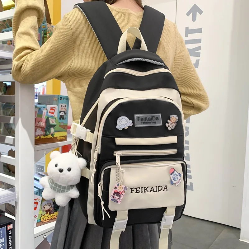 

2023 Spring New Korean Street Trend Contrast Color Book Bag Fresh and Cute Casual Letter Backpack
