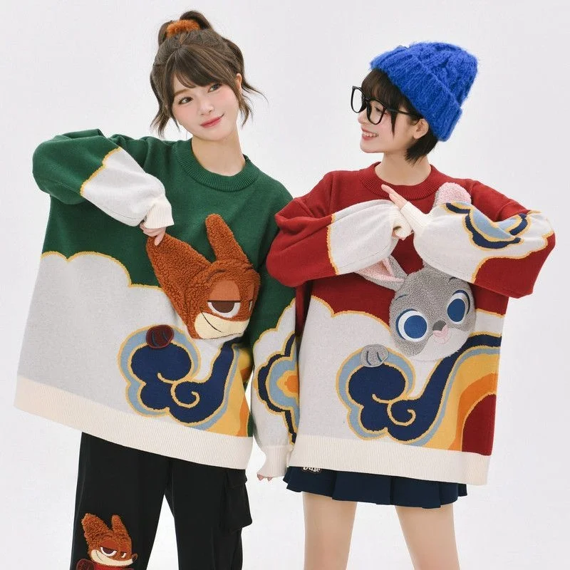 Disney Zootopia Judy Nick Sweater Autumn Winter Couple Sweater New Year Celebration Knitted Sweater Crazy Animal City Sweater couple swan trinket box crystals animal lover keepsake craft 1 pc only
