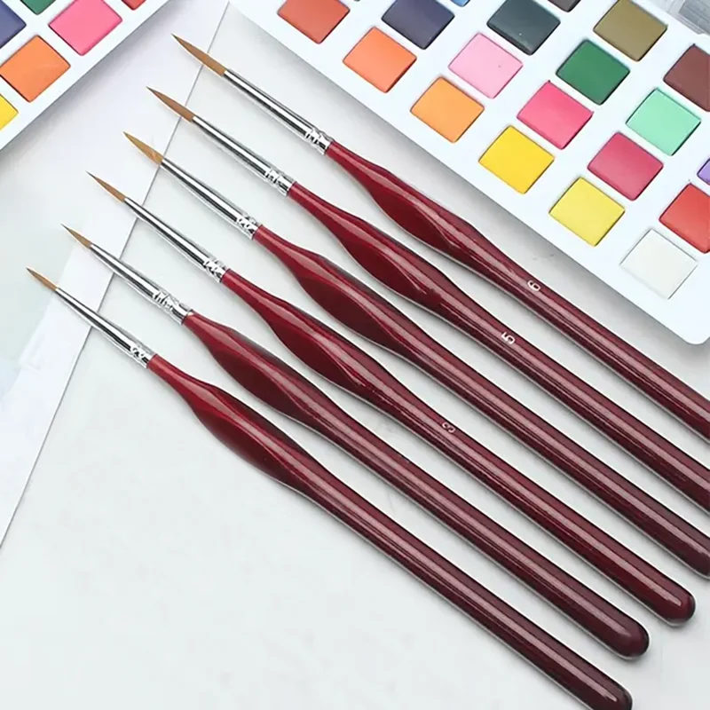 6pcs 디테일 드로잉 펜, 전문 미니어처 페인팅 아트 세트, 수채화 유화, 모델..