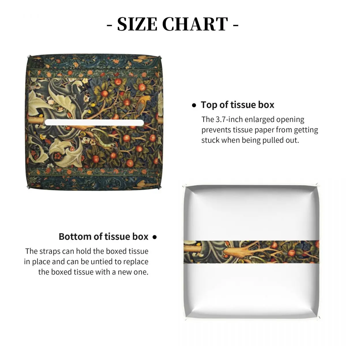 Custom William Morris Woodpecker In Fruit Tree Tissue Box Holder Birds Rabbits Floral PU Leather Facial Tissue Box Cover for Car 4