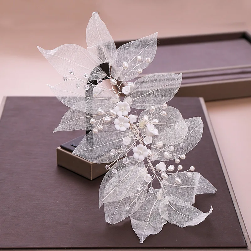 Handmade Leaves Flowers Pearls Women Headbands Beads Bridal Hairbands For Wedding Hair Accessories