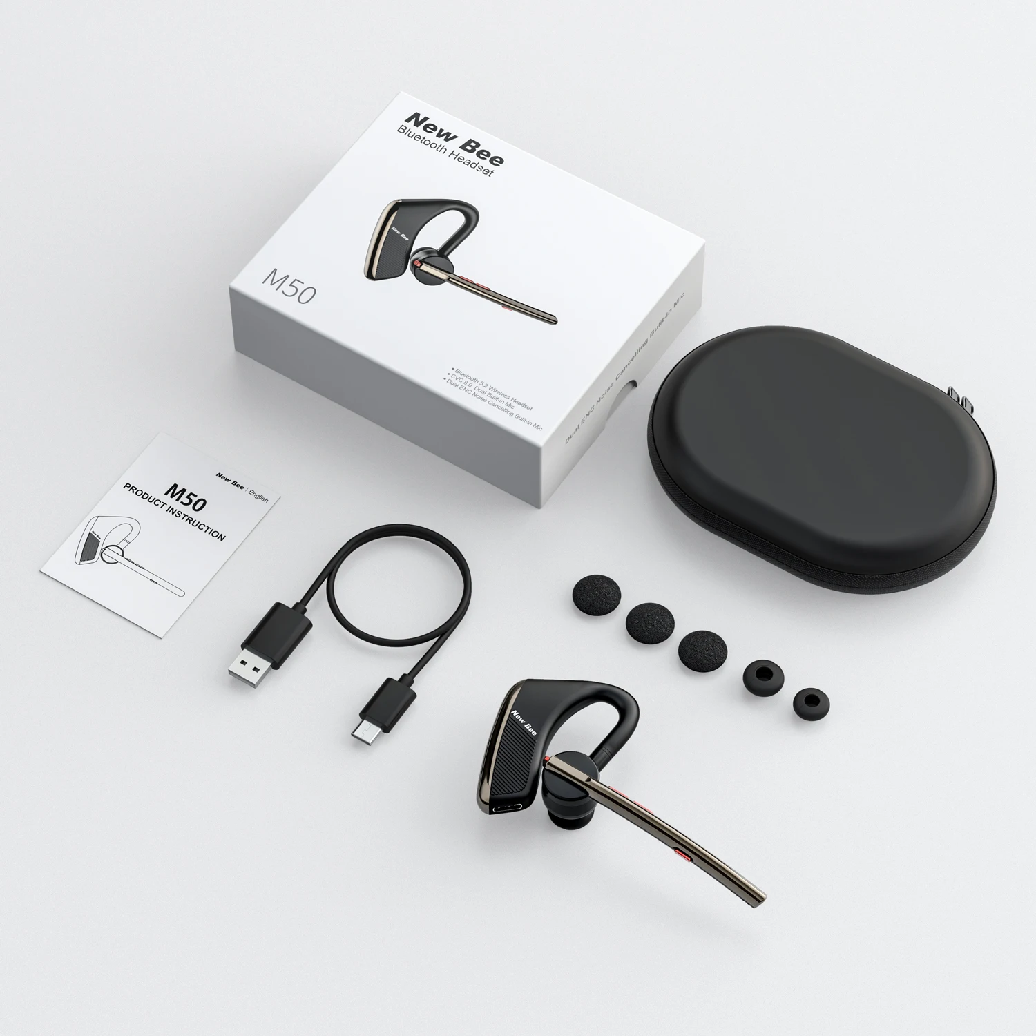 New Bee M50 Bluetooth Headset Wireless Earpiece Earphones 24 Hrs Talk Time V5.2 Headphones with Dual Mic CVC8.0 Handsfree 6