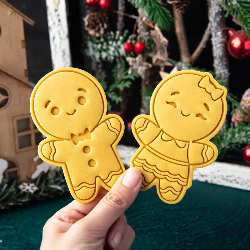 

3D Christmas Gingerbread Man Cookie Cutter and Stamps Large Gingerbread Boy/Girl Biscuit Fondant Embosser Cake Decoration Tools