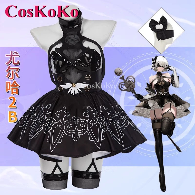 

CosKoKo 2B Cosplay Game NieR: Automata Costume Elegant Sweet Black Uniform Dress Women Halloween Party Role Play Clothing New