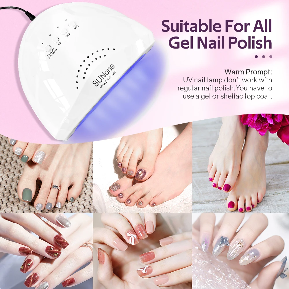 Nail Lamp 48W UV LED Nail Lamp Professional Gel Polish Drying Lamp with 3 Timer Settings 30 Beads Detachable Tray for Home Manicure Salon