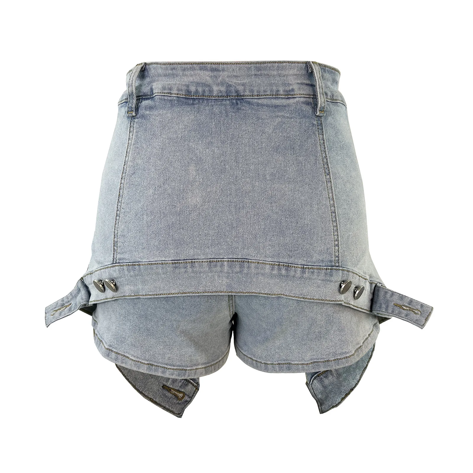 Fashionable Light Blue And Black Stretch Denim Three-Point Shorts Summer Ladies Casual Cotton Culottes Tidal Current Wind