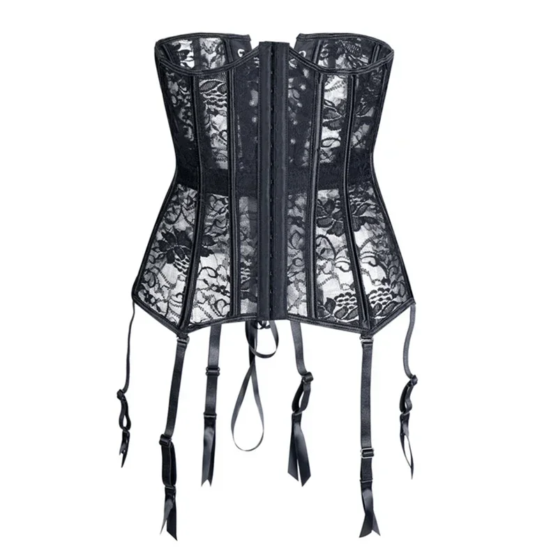 

Women Black Bustiers & Corsets Sexy With Garter Belt Lace Mesh Breathable Underbust Corset Waist Trainer Slim Bustiers