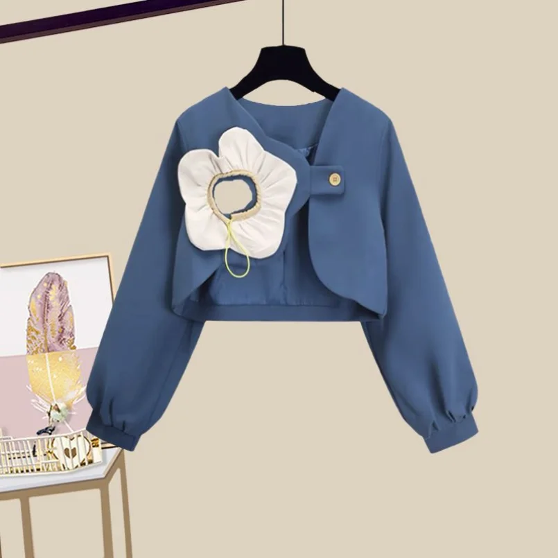 Spring and Autumn Set Women's 2023 New Korean Version Temperament Slim Fit Fashion Top Casual Dress Two Piece Set Trend