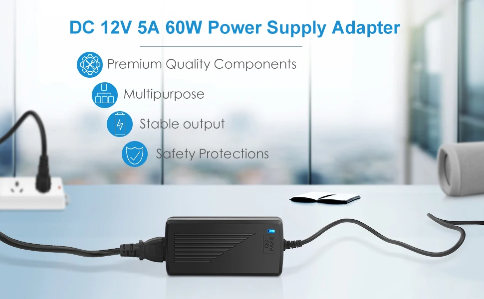 Description Picture 2 of itemLED Power Supply Adapter 5A DC12 5V 24V Converter Transformer AC100-240V With 5.5x2.1~2.5mm Jack For LED Strip Light CCTV Camera