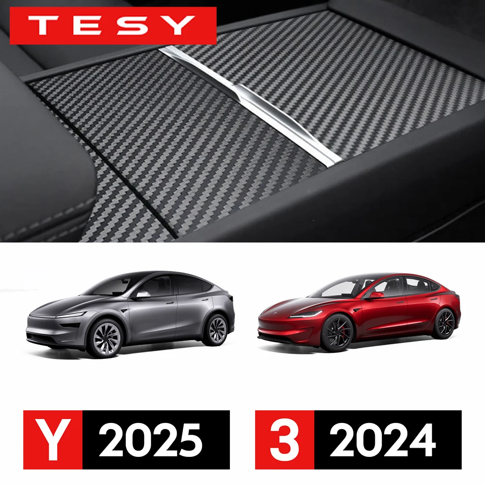 For Tesla Model Y Juniper Launch 2025 Model 3 Highland 2024 Center Console Panel Sticker Suede Film Carbon Wooden Central Cover